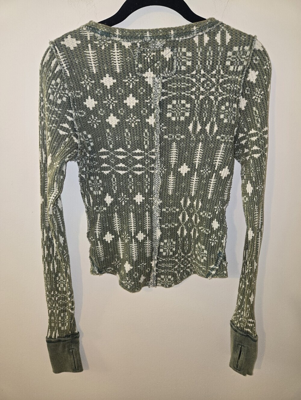 We The Free People Pretty Little Thermal Top Womens Blue Floral Long Sleeve S - Picture 7 of 13